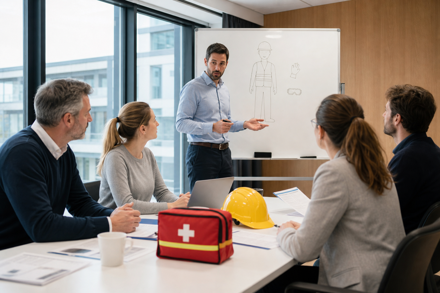 Formateur présentant une session de formation professionnelle à des salariés en entreprise.